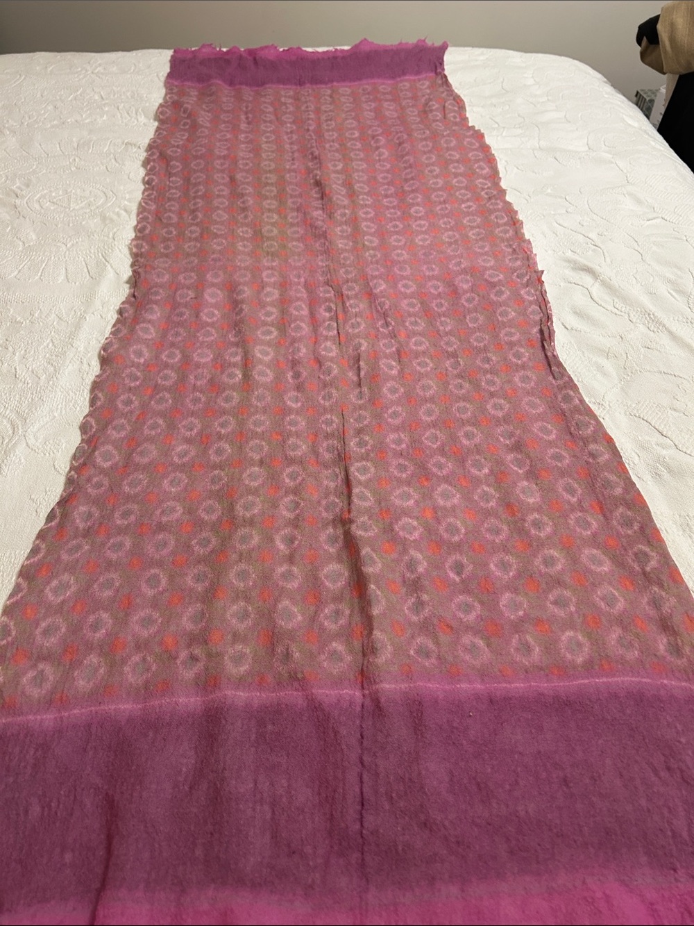 Pink Patterned Lightweight Scarf 21x64 100% wool